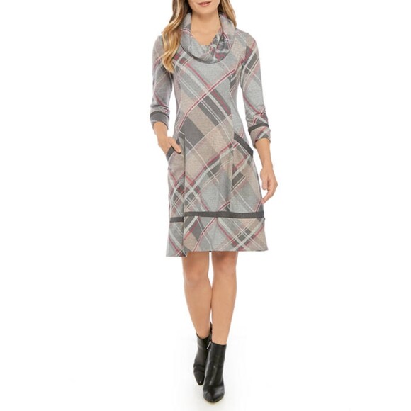 NWT Signature by Robbie Bee Cowl Neck Plaid Shift Clueless Preppy Dress PS - Picture 1 of 11